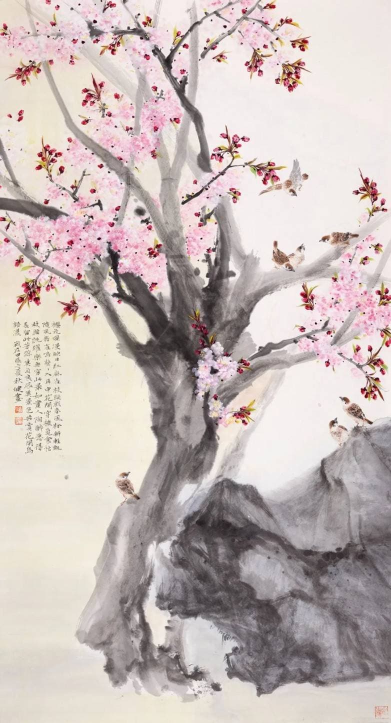 水墨晕染，樱花绽放绘春色