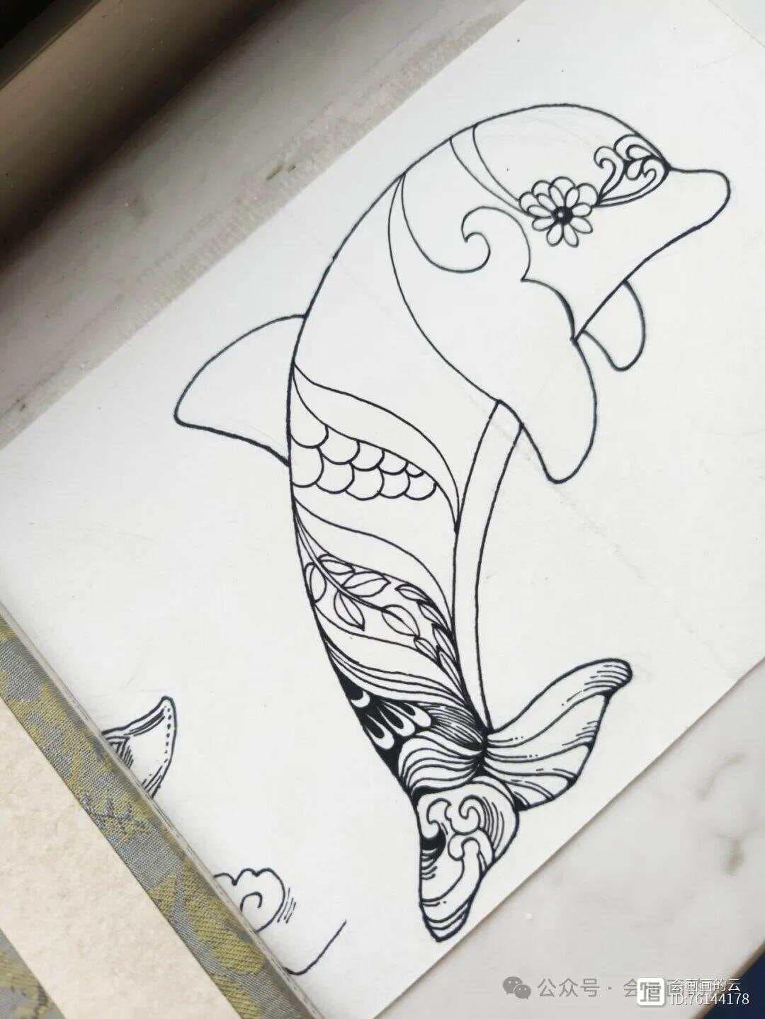 一学就会的线描动物手绘教程，简单又好看的小海豚