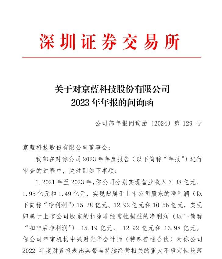 V观财报｜*ST京蓝收函：规避退市风险警示？