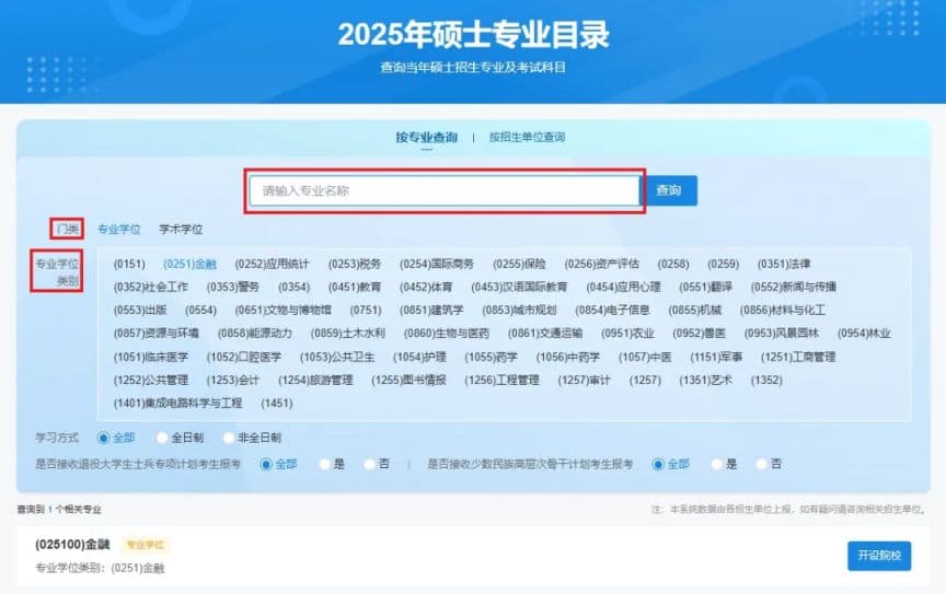 2025研究生考试招生专业目录查询流程图