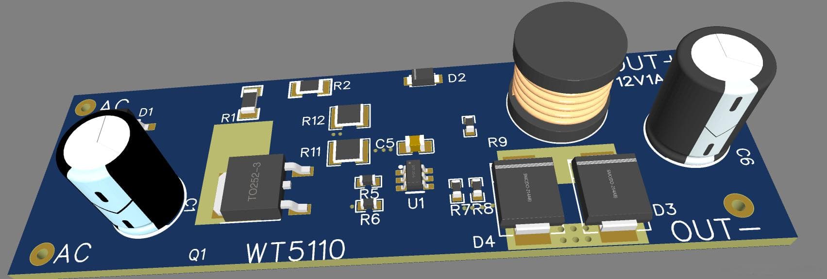 WT5110芯片技术详解：220V降12V1A非隔离12W恒压控制电路