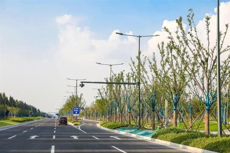 江苏首条数字孪生全覆盖道路正式通车，多功能集成灯杆，为城市道路空间减负