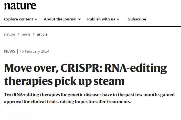 Nature：RNA编辑：有望超越CRISPR的未来疗法