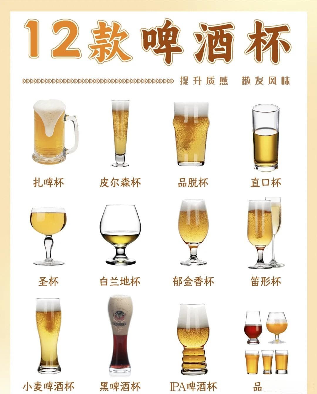 12款啤酒杯完全指南：如何选择适合的酒杯提升饮用体验