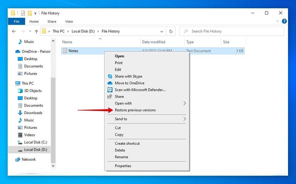 如何在 Windows 上将文件或文件夹恢复到以前的版本