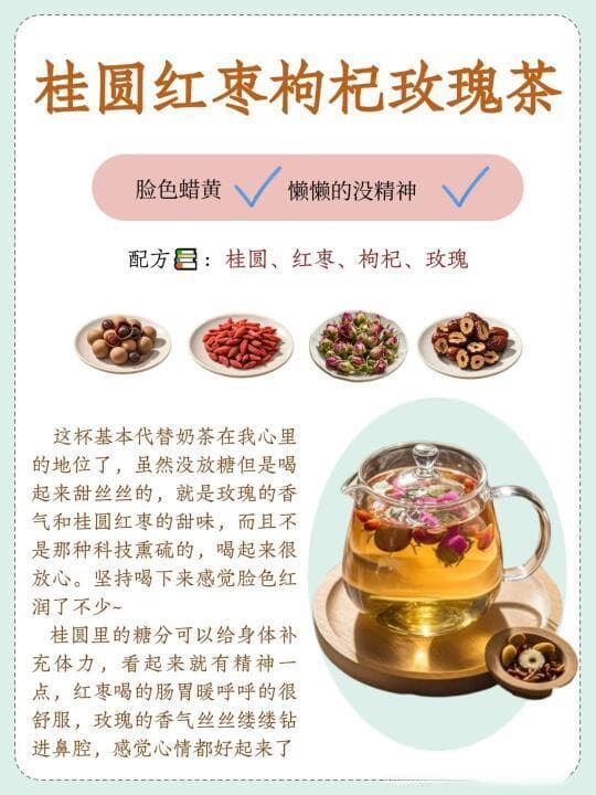 冬季养生花茶推荐：桂圆红枣玫瑰茶等优选配方详解