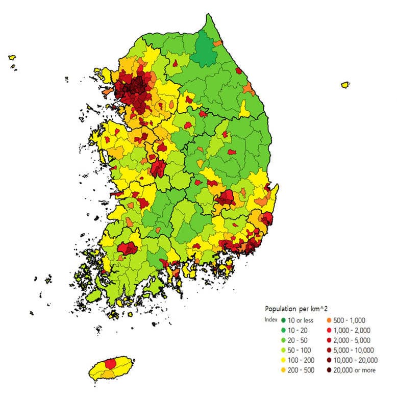 韩国人口密度是中国四倍，5200万人口如何分布？