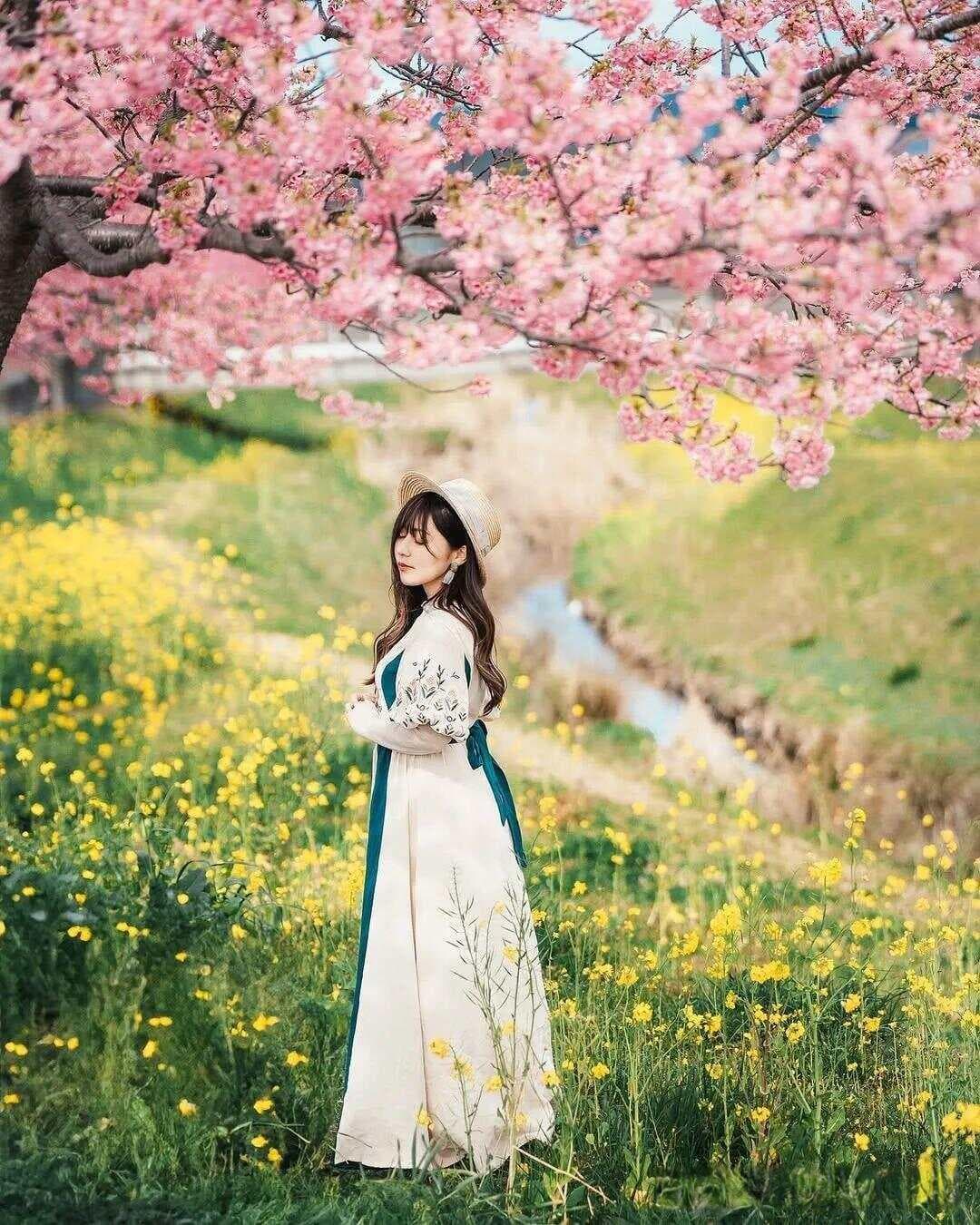 春日氛围感拉满，8个神仙姿势，教你拍出高赞樱花油菜花写真