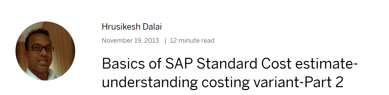 SAP 标准成本估算基础知识 - 了解成本核算变式 - Part2