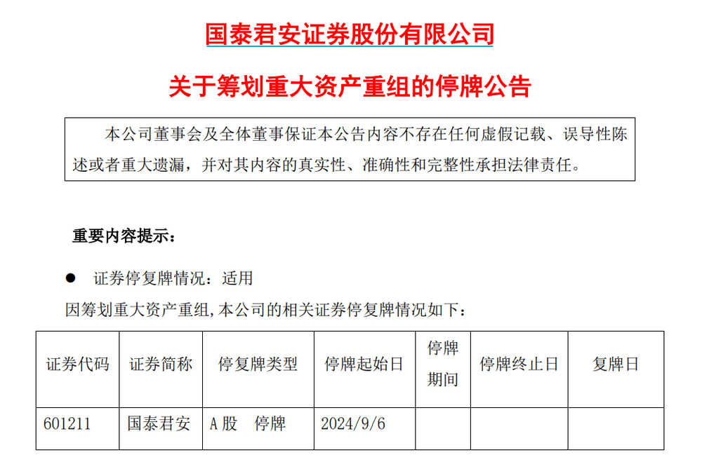 重磅突发！国泰君安、海通证券合并重组