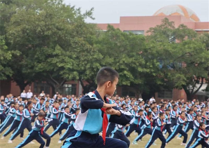中山板芙镇深湾小学传承武术与民乐，操场上“笛武飞扬”丨武术进校园
