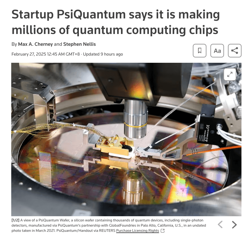 初创公司 PsiQuantum 表示正在制造数百万个量子计算芯片