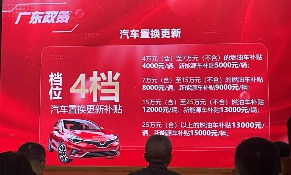 2025年广东汽车置换补贴分4档！4万元以上新车即有补贴