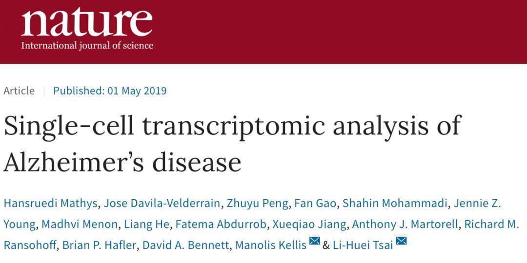Nature发表重要研究：单细胞转录组揭示阿尔茨海默病病理机制