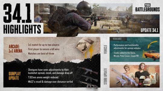 PUBG 34.1版本更新 添加新街机模式“1对1竞技场”