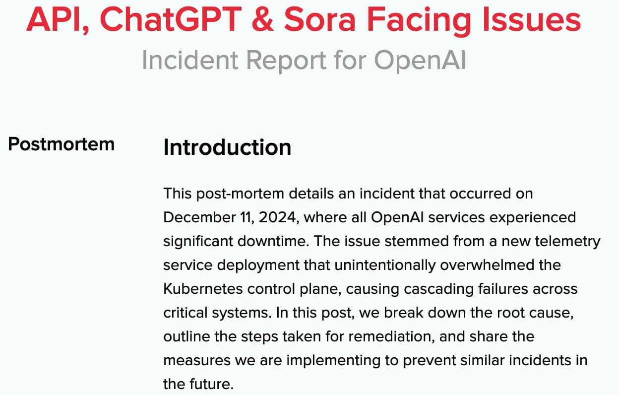 OpenAI 解释 ChatGPT 等服务故障原因：K8s 循环依赖导致