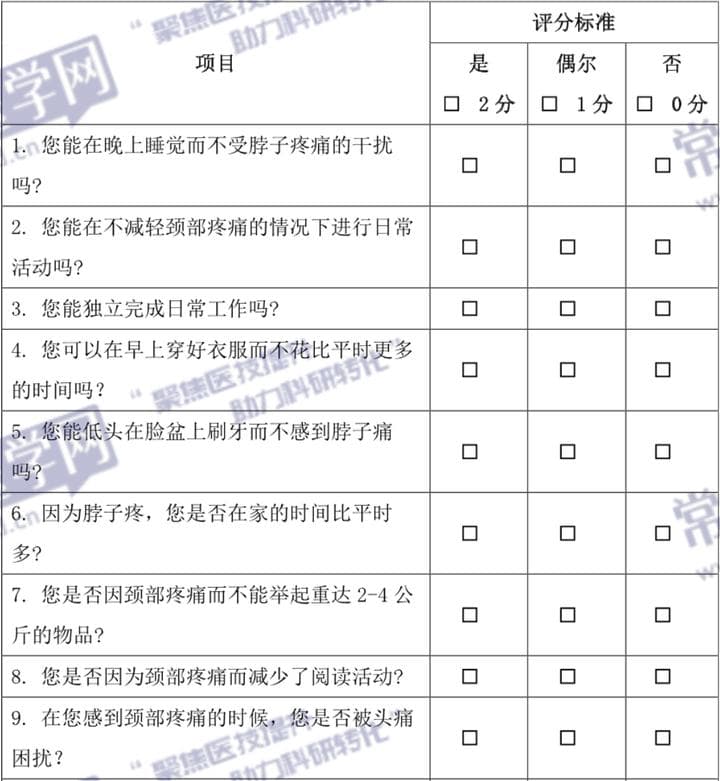 医院常用的颈椎功能评估量表汇总！
