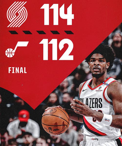 NBA常规赛：开拓者114-112险胜爵士，西蒙斯砍下28分