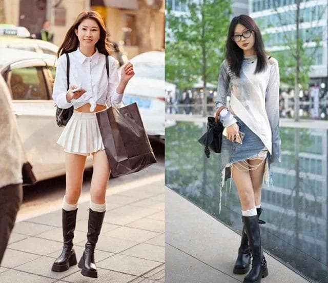 立秋后，上海女生带火了一种穿搭叫“短裙+长筒靴”，时髦显腿长