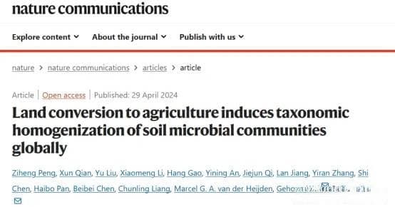 研究揭示：农业活动导致全球土壤微生物群落同质化