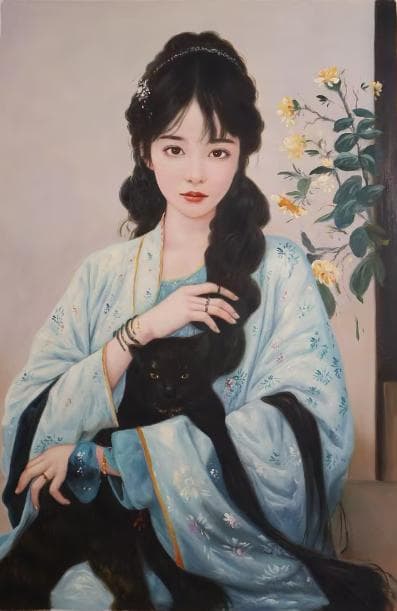 国内写实派领军大师—冷军写实人物《黑猫女孩》