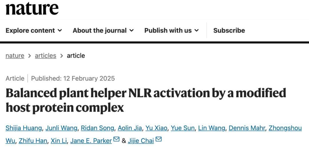 西湖大学最新Nature：柴继杰团队揭示植物免疫系统NLR的激活与平衡机制