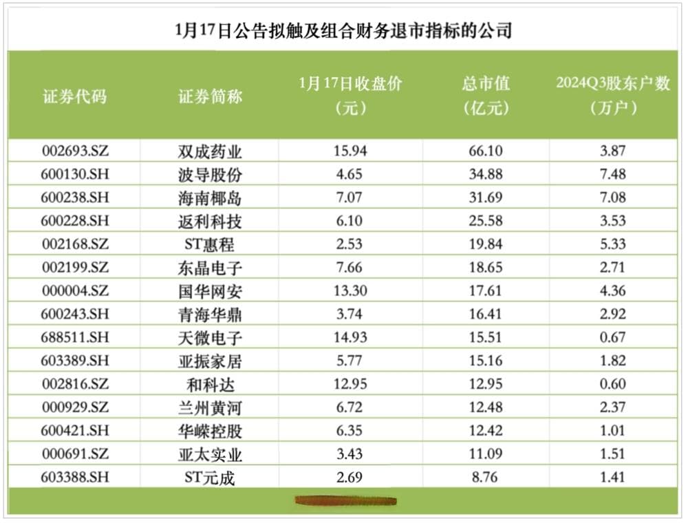 15家A股公司或遭*ST风险警示，投资者需警惕