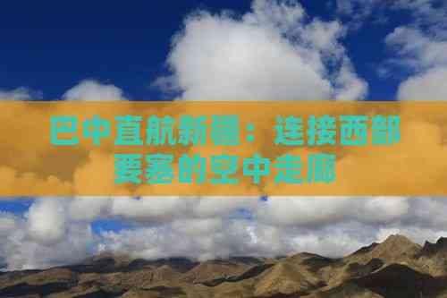巴中直航新疆：连接西部要塞的空中走廊