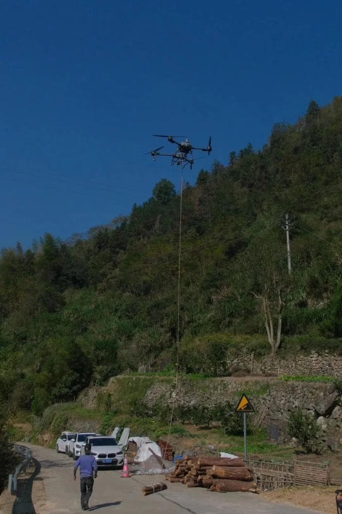 莲都首次采用无人机搬运疫木下山