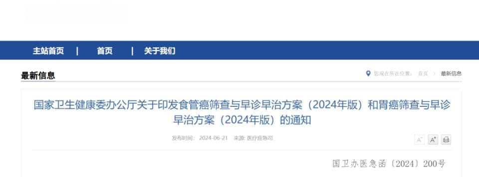 2024版食管癌、胃癌筛查与早诊早治方案来了！