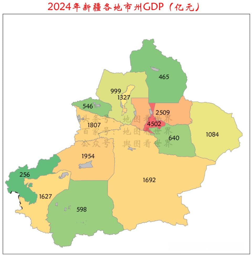 2024年新疆各地市州GDP排名：克拉玛依人均GDP全国第二，和田仅2.4万元