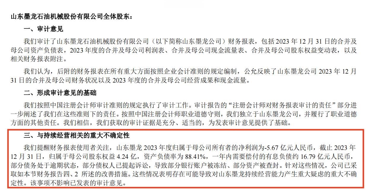 ST墨龙亏损背后：负债16.79亿、债务逾期、账户遭冻结