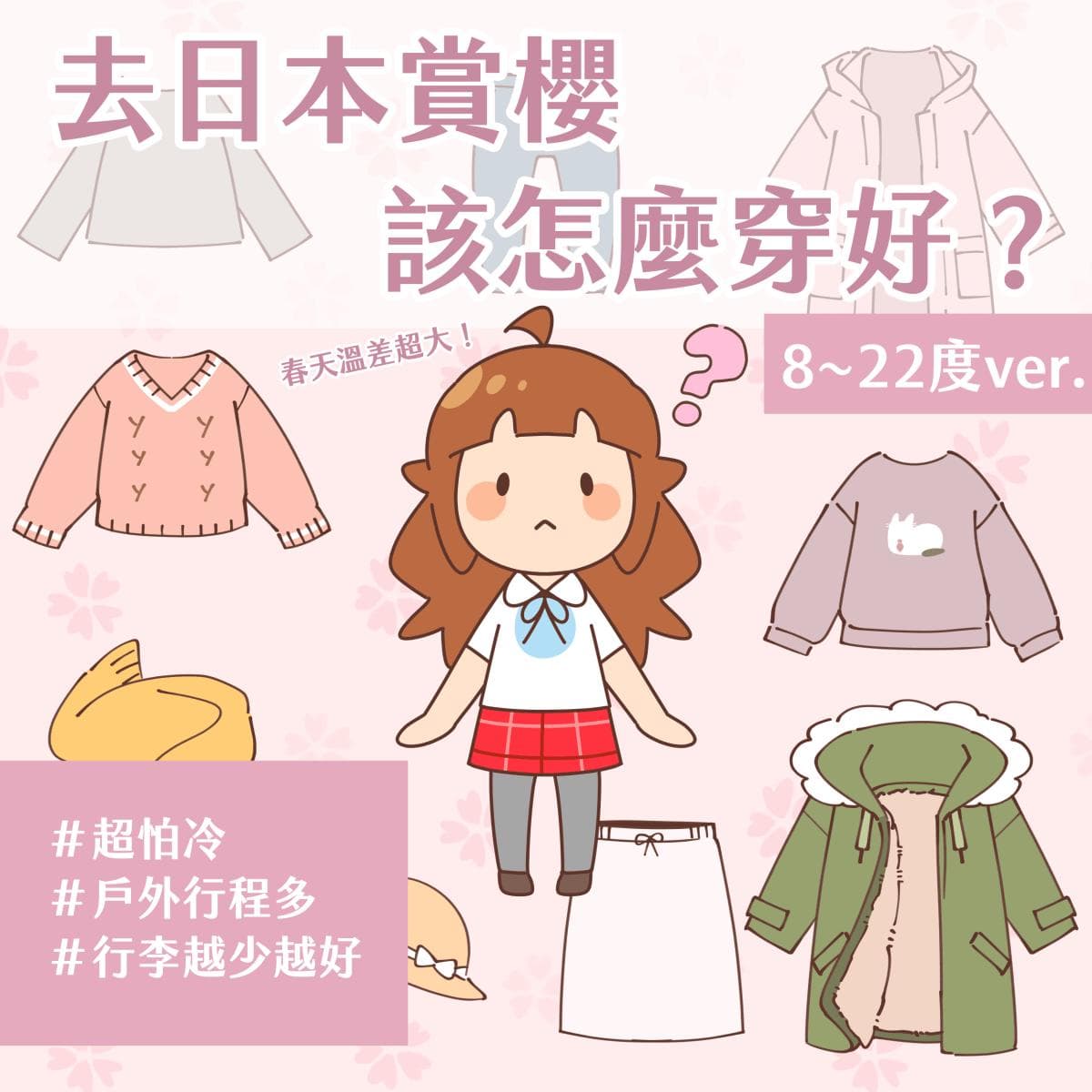 超怕冷！去日本赏樱该怎麼穿好？（8～22度VER.）