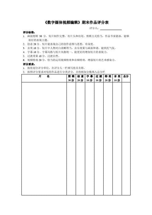 视频作品评分表评价方法