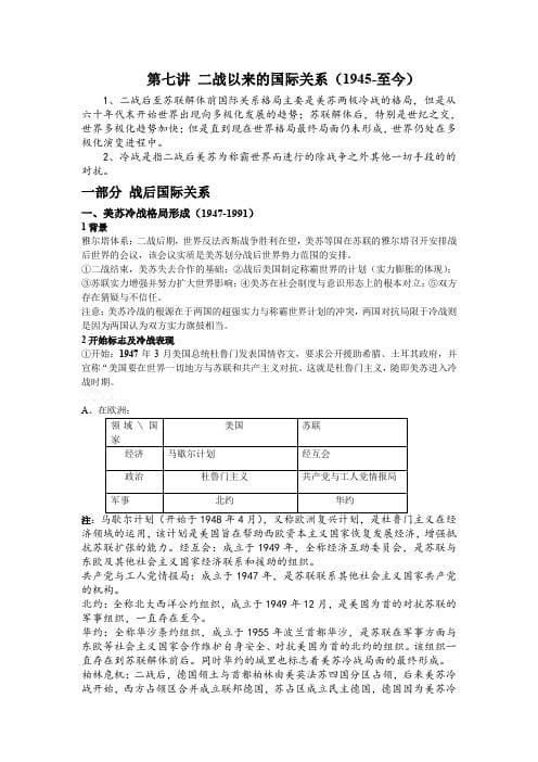二战后国际关系的演变
