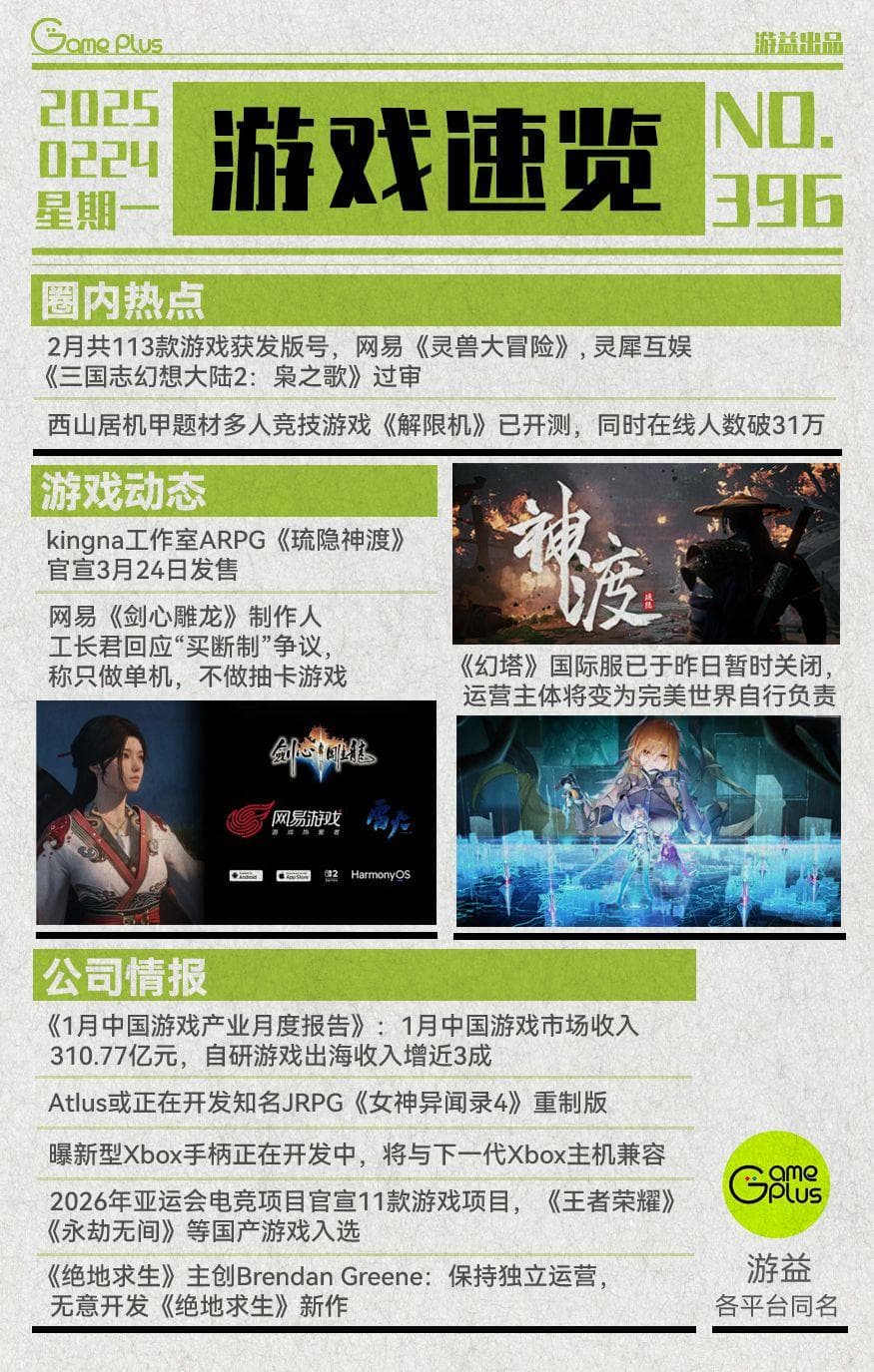 游戏行业值得关注的信息-02.24