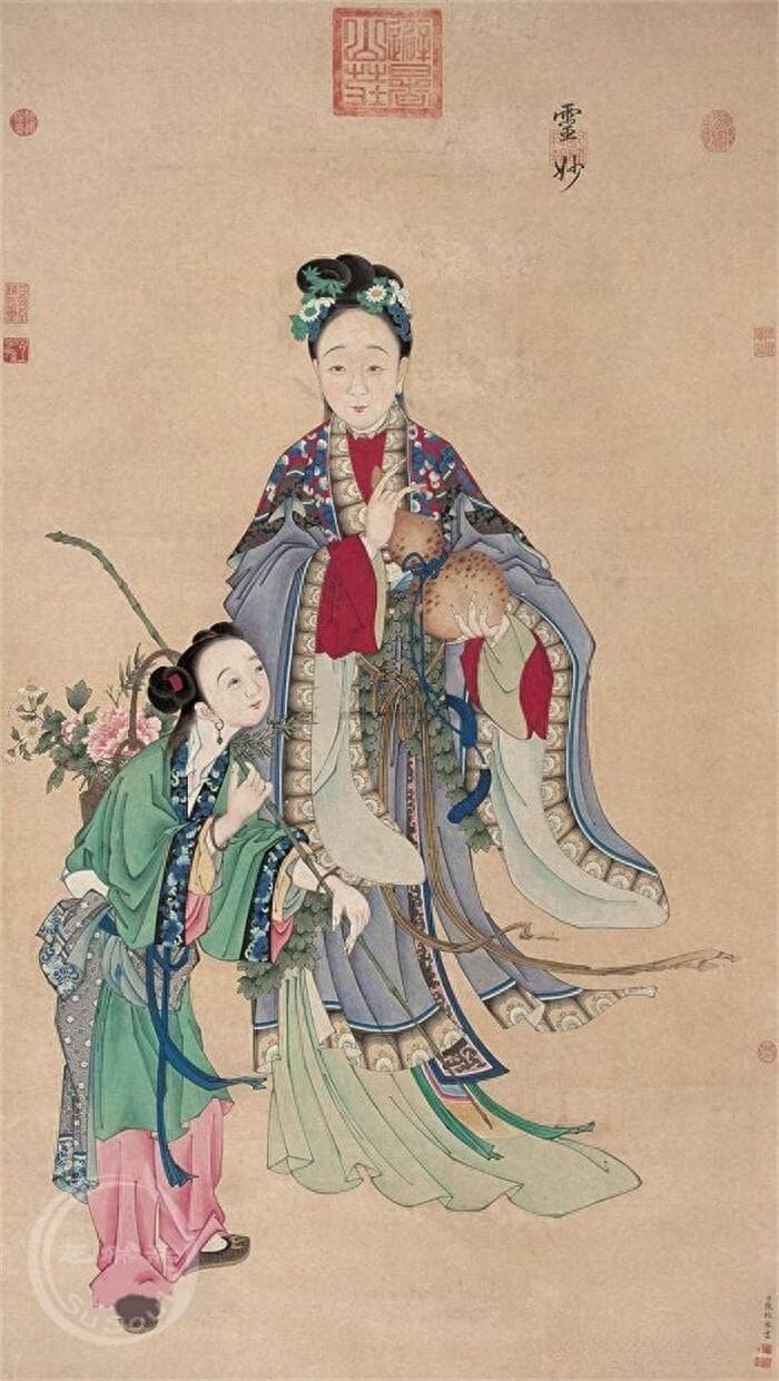 中国古画鉴赏 | 清·陈枚《麻姑献寿》云髻风裳显“灵妙”