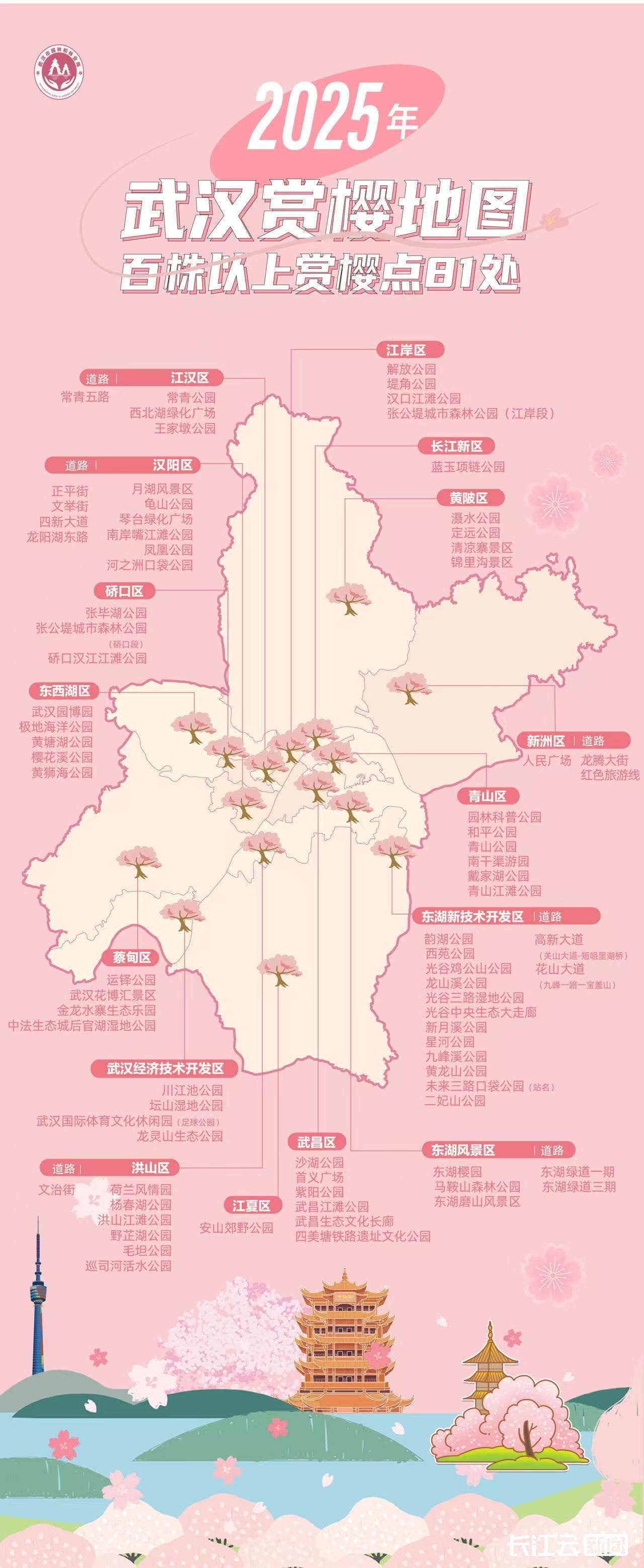 武汉221处赏樱点新鲜出炉，这份赏樱地图请收好