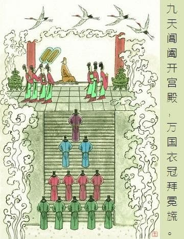 九天阊阖开宫殿，万国衣冠拜冕旒。全诗意思及赏析