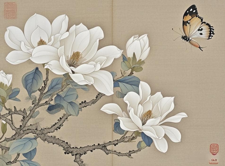 工笔画《玉兰蝴蝶》绘制教程：工笔之韵，自然之美