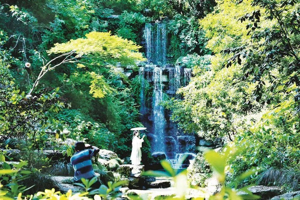 火出圈！绍兴府山公园龙湫泉瀑布重焕生机