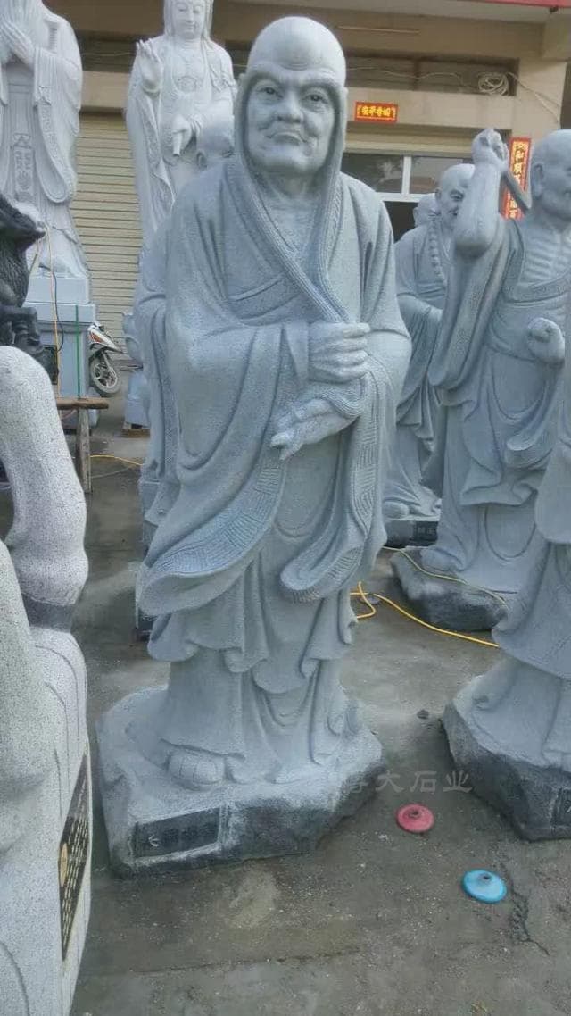 石雕十八罗汉佛像图片及名称：解读罗汉身份与寓意