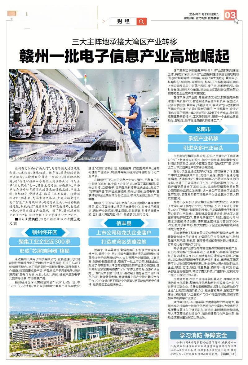 三大主阵地承接大湾区产业转移 赣州一批电子信息产业高地崛起