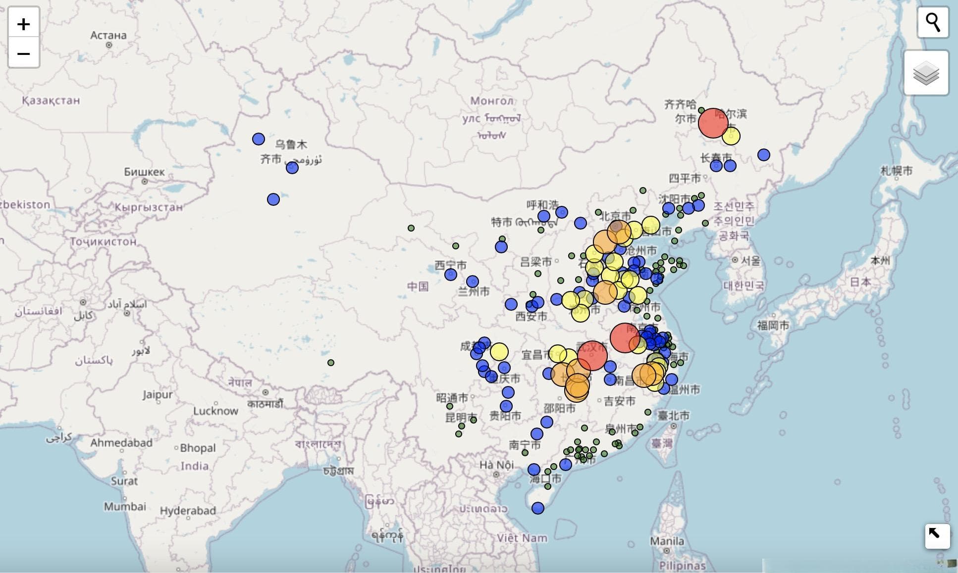 【可视化】中国主要城市空气质量交互地图