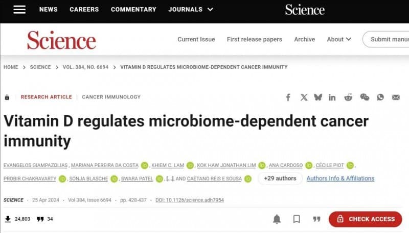 《Science》揭秘维生素D的功效与作用：调控肠道菌群，提升抗癌免疫力