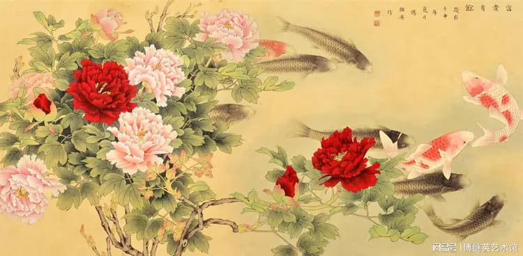 傅继英工笔花鸟画《富贵有余》赏析