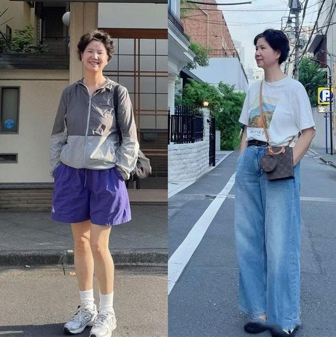 五六十岁女人，适合“短裤”还是“长裤”？看这3组对比就知道了