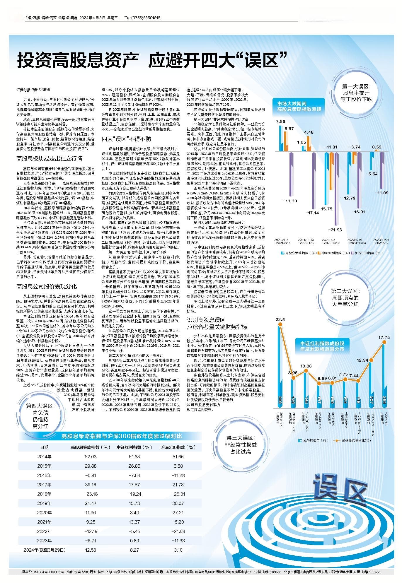 投资高股息资产 应避开四大“误区”