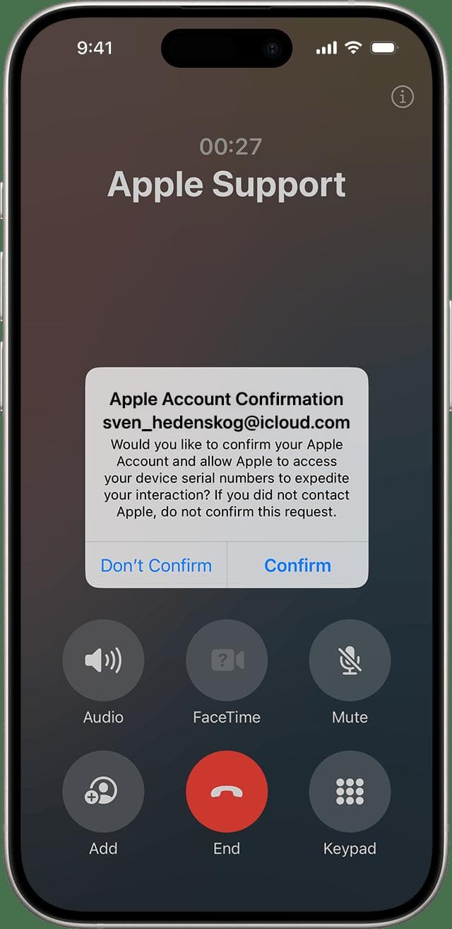 如果你在联系 Apple 时被要求确认自己的 Apple 账户