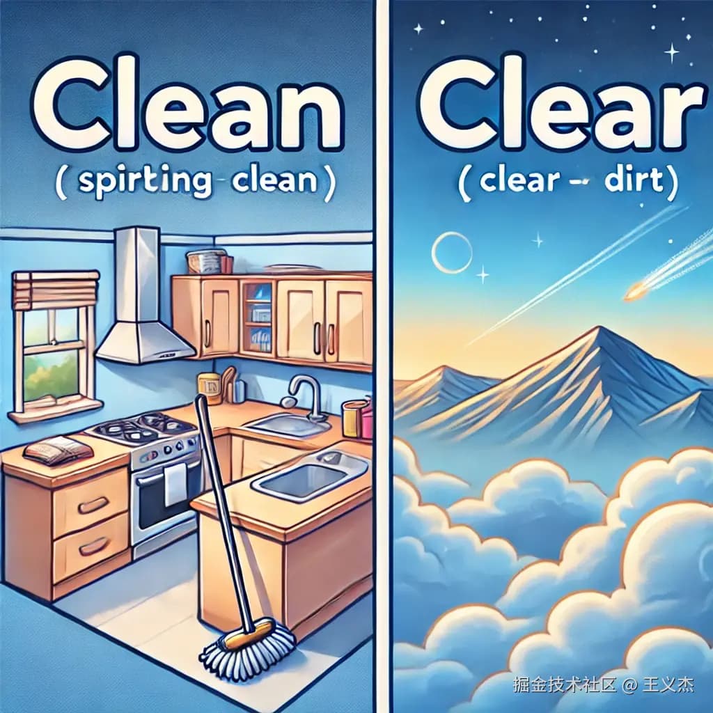 英语：Clean和Clear的区别与用法详解
